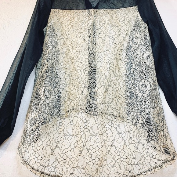 Issa Sheer Lace High Low Button Up Collar Blouse - Picture 4 of 4